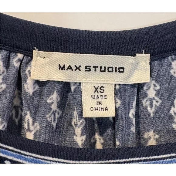Max Studio Blue Geometric Print Stretch Jersey Knit Shift Dress Womens XS (1601) - Picture 4 of 5